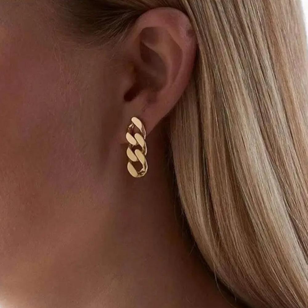 NEW Chain Rose 14k Gold plated Stainless Steel Earrings